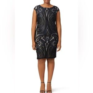 Julia Jordan Sheath Dress Embroidered Fairycore Whimsygoth Sz 14‎ Black Stretch